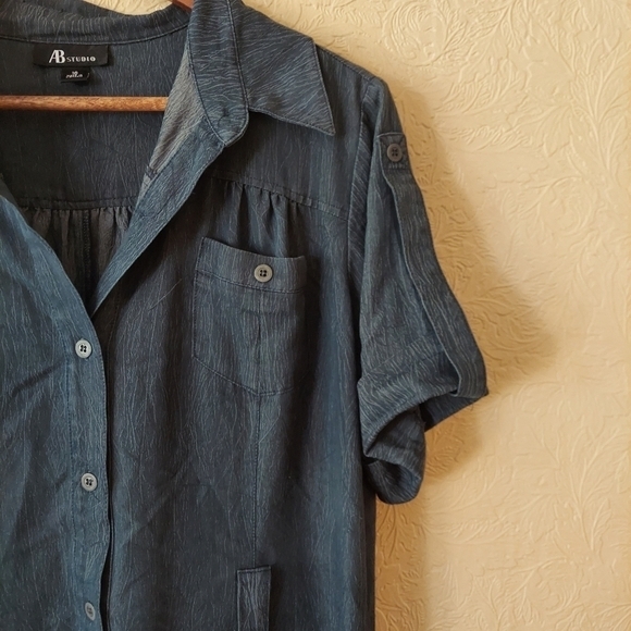 AB Studio Chambray Shirt Dress Blue Popover w Belt Loops Sz 16 - Picture 2 of 8